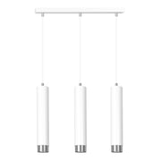 Lampadario 3 Luci Brunilde In Acciaio Bianco E Tubolari In Bianco E Cromo