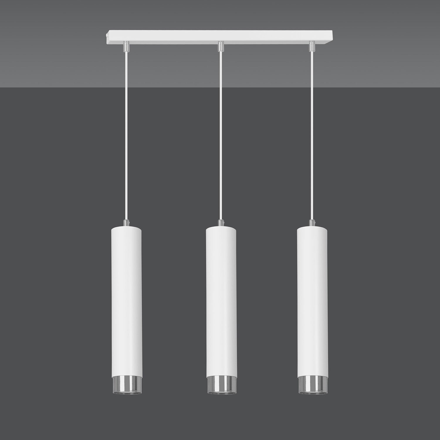 Lampadario 3 Luci Brunilde In Acciaio Bianco E Tubolari In Bianco E Cromo