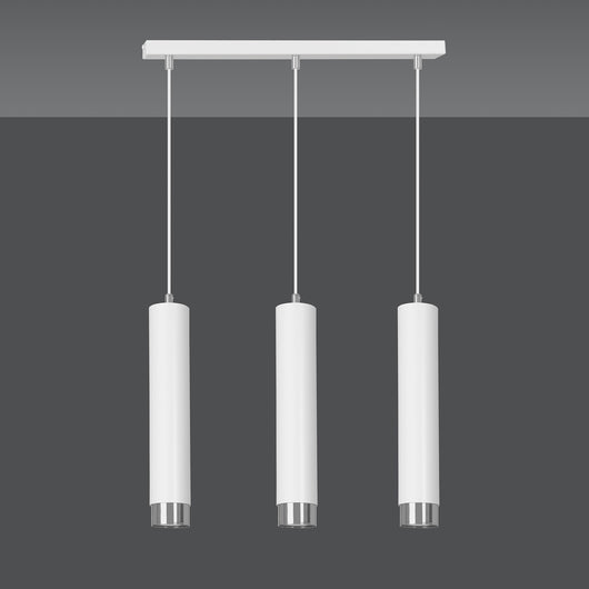 Lampadario 3 Luci Brunilde In Acciaio Bianco E Tubolari In Bianco E Cromo