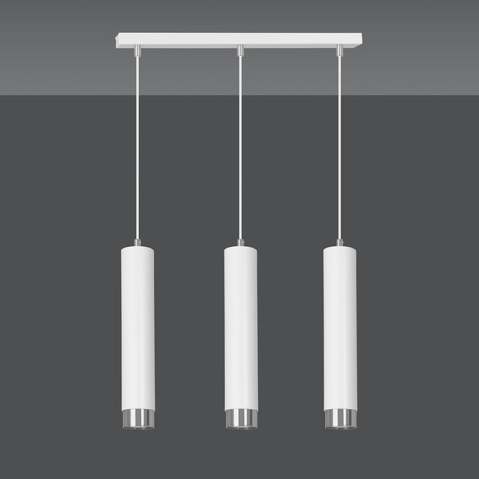 Lampadario 3 Luci Brunilde In Acciaio Bianco E Tubolari In Bianco E Cromo