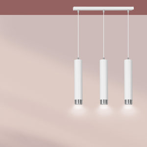 Lampadario 3 Luci Brunilde In Acciaio Bianco E Tubolari In Bianco E Cromo