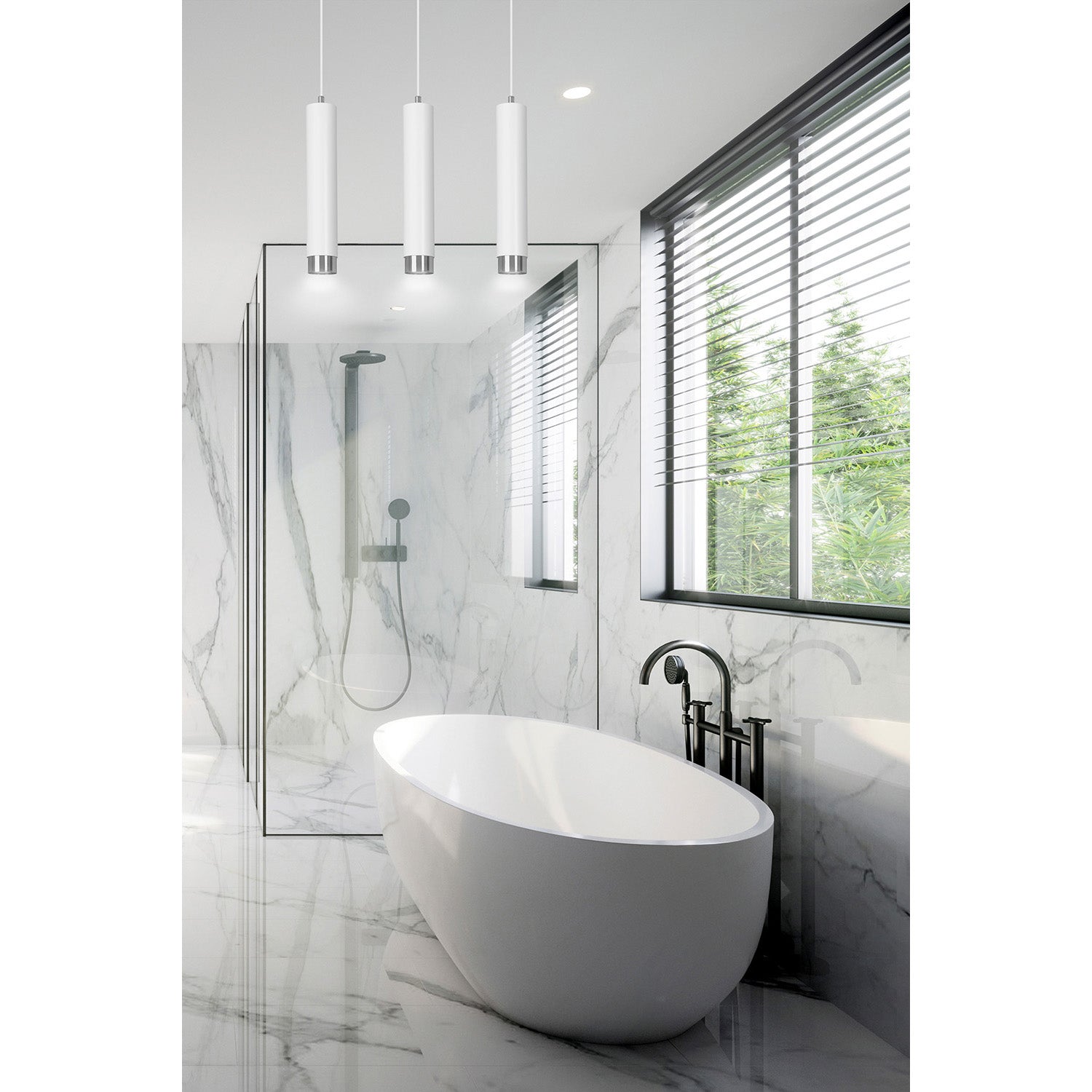 Lampadario 3 Luci Brunilde In Acciaio Bianco E Tubolari In Bianco E Cromo