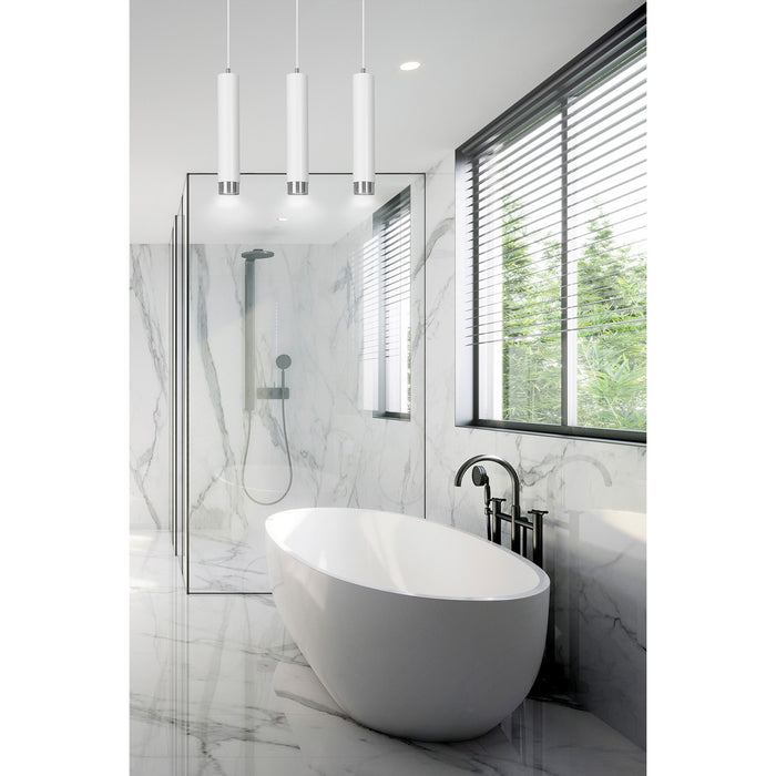 Lampadario 3 Luci Brunilde In Acciaio Bianco E Tubolari In Bianco E Cromo