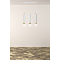 Lampadario 3 Luci Brunilde In Acciaio Bianco E Tubolari In Bianco E Oro