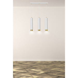 Lampadario 3 Luci Brunilde In Acciaio Bianco E Tubolari In Bianco E Oro