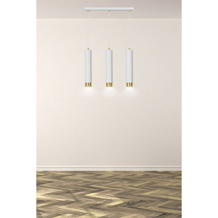 Lampadario 3 Luci Brunilde In Acciaio Bianco E Tubolari In Bianco E Oro