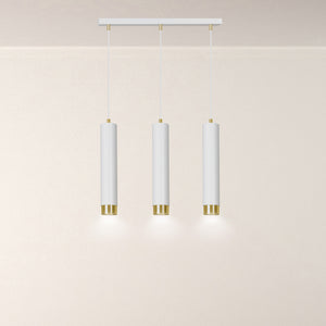 Lampadario 3 Luci Brunilde In Acciaio Bianco E Tubolari In Bianco E Oro