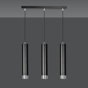 Lampadario 3 Luci Brunilde In Acciaio Nero E Tubolari In Nero E Cromo