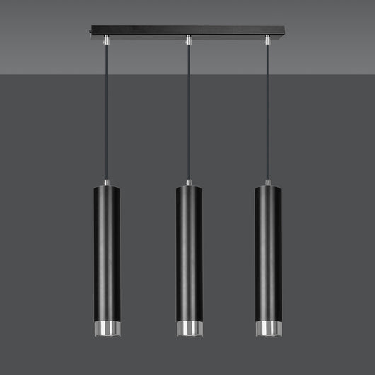 Lampadario 3 Luci Brunilde In Acciaio Nero E Tubolari In Nero E Cromo