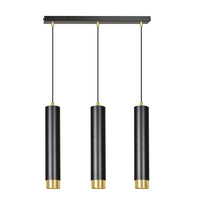 Lampadario 3 Luci Brunilde In Acciaio Nero E Tubolari In Nero E Oro