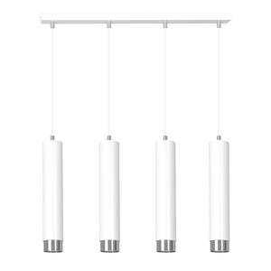 Lampadario 4 Luci Brunilde In Acciaio Bianco E Tubolari In Bianco E Cromo