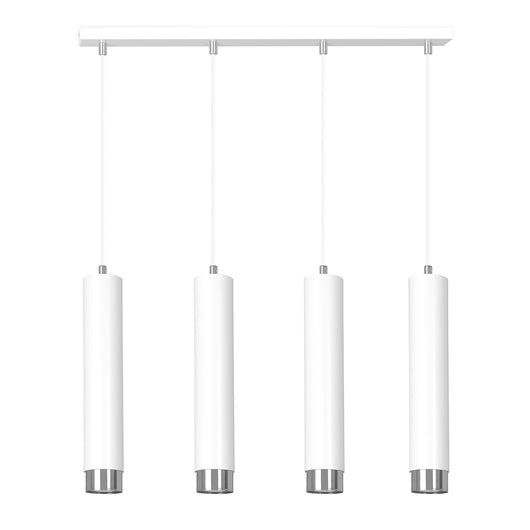 Lampadario 4 Luci Brunilde In Acciaio Bianco E Tubolari In Bianco E Cromo