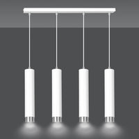 Lampadario 4 Luci Brunilde In Acciaio Bianco E Tubolari In Bianco E Cromo