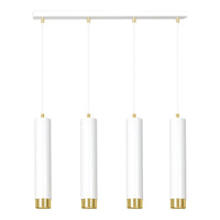 Lampadario 4 Luci Brunilde In Acciaio Bianco E Tubolari In Bianco E Oro