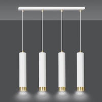 Lampadario 4 Luci Brunilde In Acciaio Bianco E Tubolari In Bianco E Oro