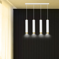Lampadario 4 Luci Brunilde In Acciaio Bianco E Tubolari In Bianco E Oro
