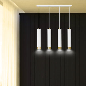 Lampadario 4 Luci Brunilde In Acciaio Bianco E Tubolari In Bianco E Oro