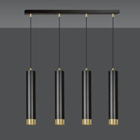 Lampadario 4 Luci Brunilde In Acciaio Nero E Tubolari In Nero E Oro