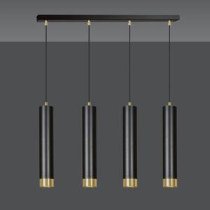 Lampadario 4 Luci Brunilde In Acciaio Nero E Tubolari In Nero E Oro