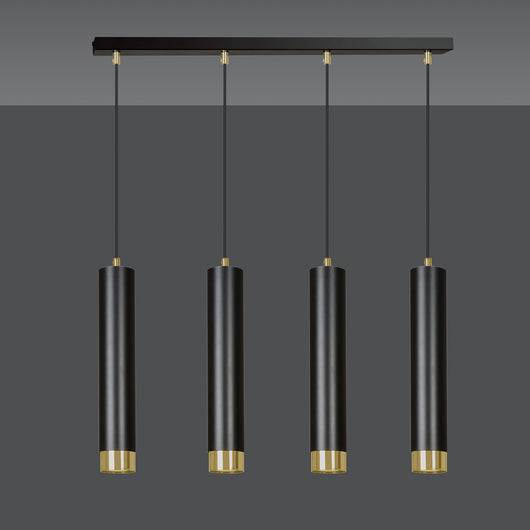 Lampadario 4 Luci Brunilde In Acciaio Nero E Tubolari In Nero E Oro