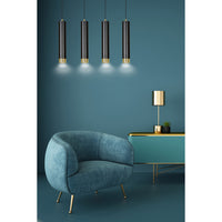 Lampadario 4 Luci Brunilde In Acciaio Nero E Tubolari In Nero E Oro