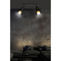 Plafoniera 2 Luci A Faretti Orientabili A Cilindro In Acciaio Nero E Oro