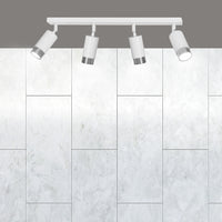 Plafoniera 4 Luci A Faretti Orientabili A Cilindro In Acciaio Bianco E Cromo