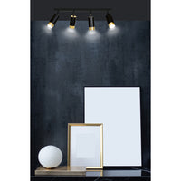 Plafoniera 4 Luci A Faretti Orientabili A Cilindro In Acciaio Nero E Oro