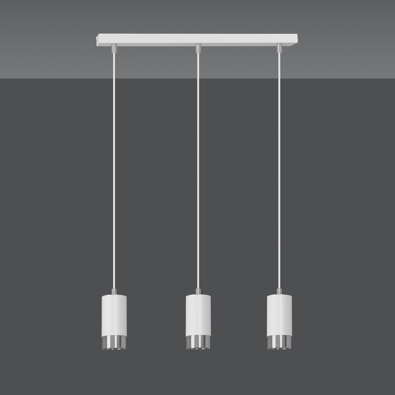 Lampadario 3 Luci Ivar Con Cilindri In Acciaio Bianco E Cromo
