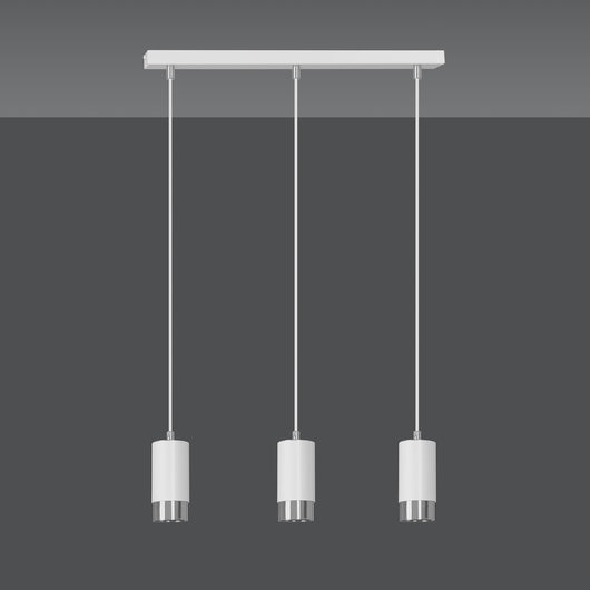 Lampadario 3 Luci Ivar Con Cilindri In Acciaio Bianco E Cromo