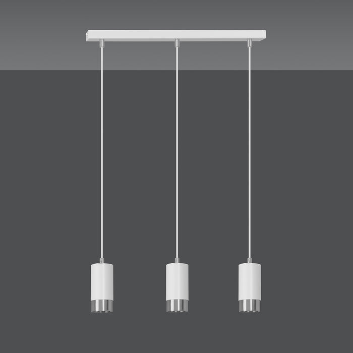 Lampadario 3 Luci Ivar Con Cilindri In Acciaio Bianco E Cromo