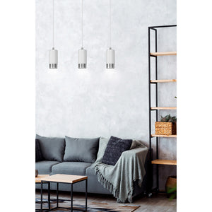 Lampadario 3 Luci Ivar Con Cilindri In Acciaio Bianco E Cromo