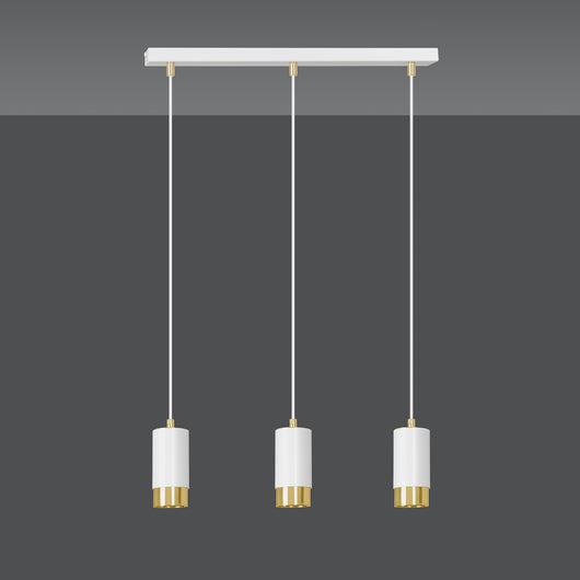 Lampadario 3 Luci Ivar Con Cilindri In Acciaio Bianco E Oro