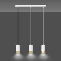 Lampadario 3 Luci Ivar Con Cilindri In Acciaio Bianco E Oro