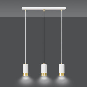 Lampadario 3 Luci Ivar Con Cilindri In Acciaio Bianco E Oro