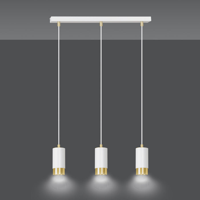 Lampadario 3 Luci Ivar Con Cilindri In Acciaio Bianco E Oro