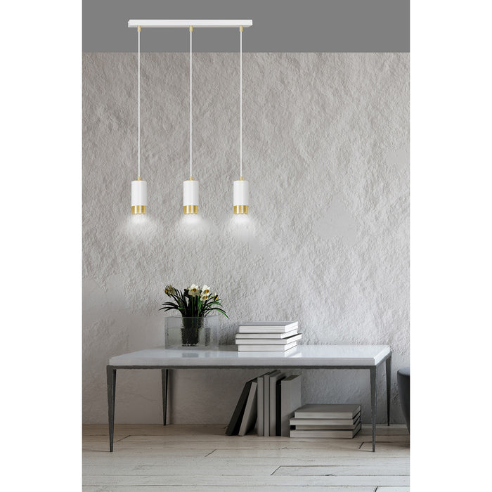 Lampadario 3 Luci Ivar Con Cilindri In Acciaio Bianco E Oro