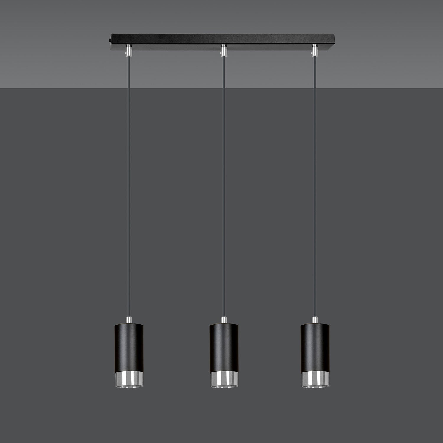 Lampadario 3 Luci Ivar Con Cilindri In Acciaio Nero E Cromo