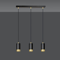 Lampadario 3 Luci Ivar Con Cilindri In Acciaio Nero E Oro