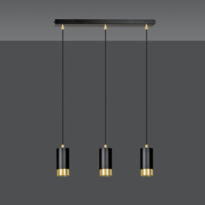 Lampadario 3 Luci Ivar Con Cilindri In Acciaio Nero E Oro