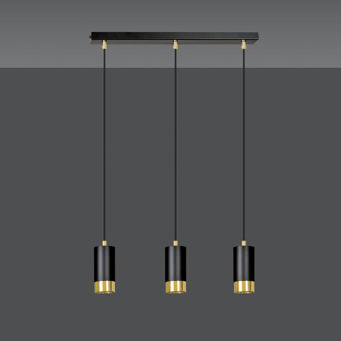 Lampadario 3 Luci Ivar Con Cilindri In Acciaio Nero E Oro