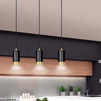 Lampadario 3 Luci Ivar Con Cilindri In Acciaio Nero E Oro