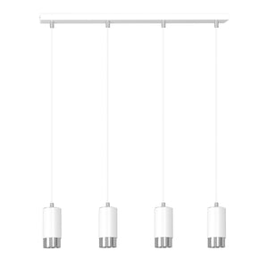 Lampadario 4 Luci Ivar Con Cilindri In Acciaio Bianco E Cromo