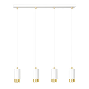 Lampadario 4 Luci Ivar Con Cilindri In Acciaio Bianco E Oro