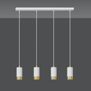 Lampadario 4 Luci Ivar Con Cilindri In Acciaio Bianco E Oro