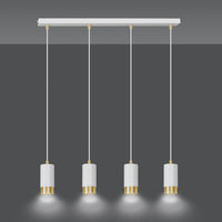 Lampadario 4 Luci Ivar Con Cilindri In Acciaio Bianco E Oro