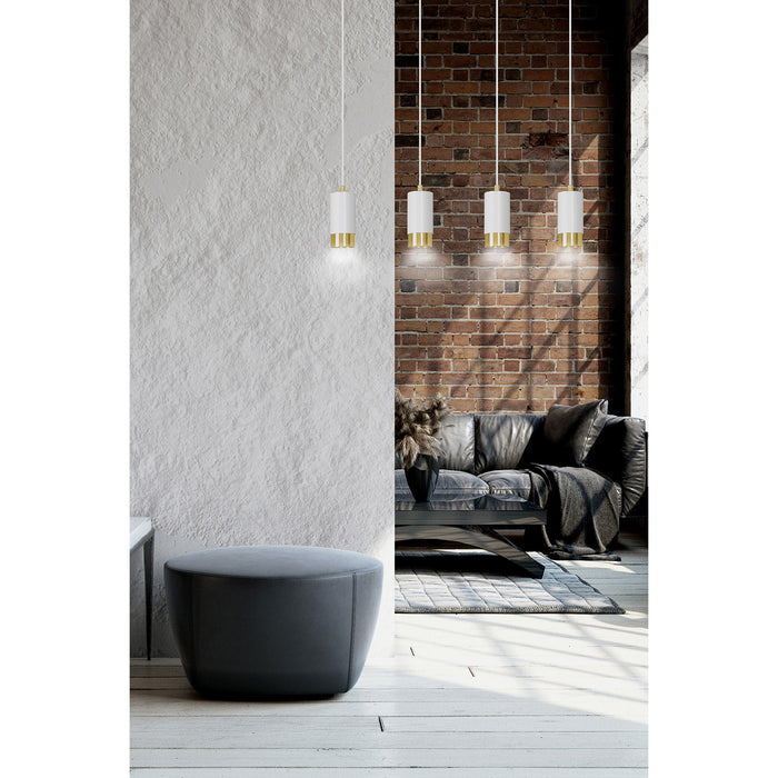 Lampadario 4 Luci Ivar Con Cilindri In Acciaio Bianco E Oro