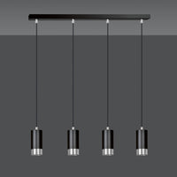 Lampadario 4 Luci Ivar Con Cilindri In Acciaio Nero E Cromo