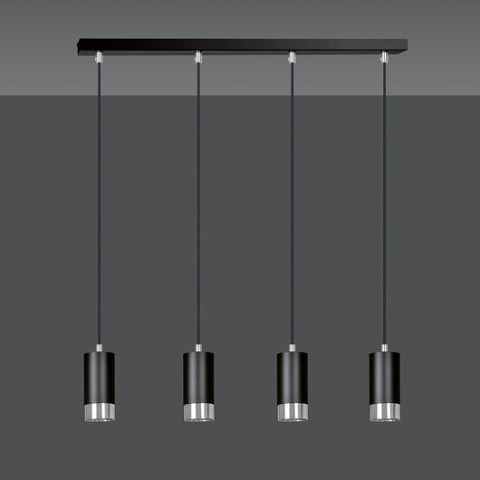 Lampadario 4 Luci Ivar Con Cilindri In Acciaio Nero E Cromo