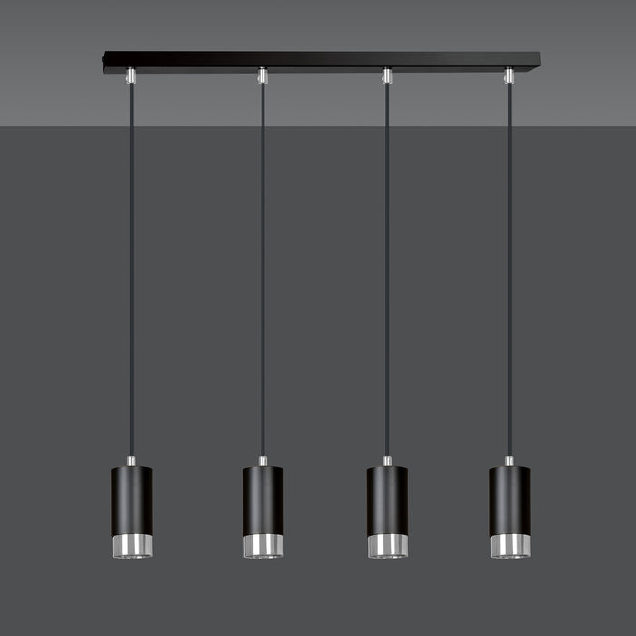 Lampadario 4 Luci Ivar Con Cilindri In Acciaio Nero E Cromo